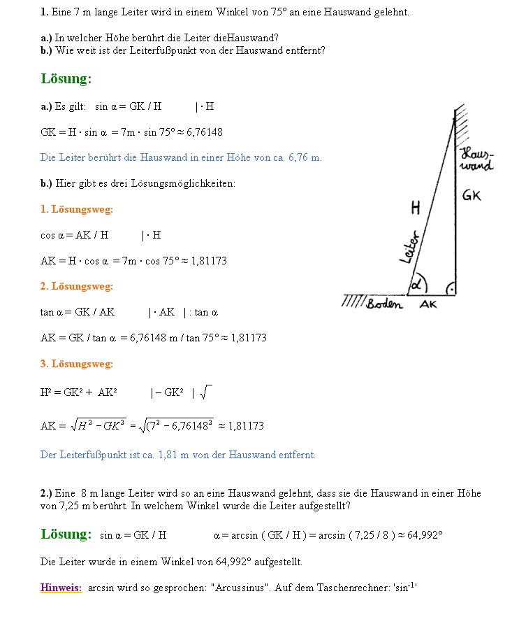 Trigonometrie Arbeitsblätter Mit Lösungen Übungsaufgaben Trigonometrie